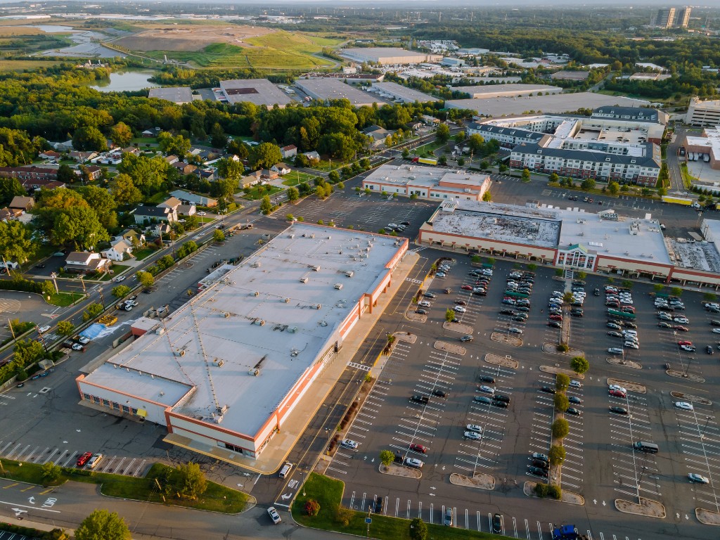 Aerial view of commercial retail property